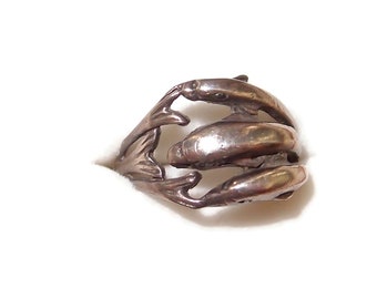 STERLING Silver Swimming Dolphins Ring