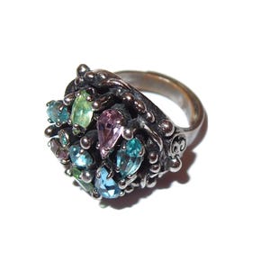 Adjustable Blue Tone Rhinestone Cluster Ring