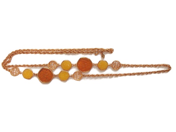 SARAH COVENTRY Orange and Yellow Disc Chain Neckl… - image 1