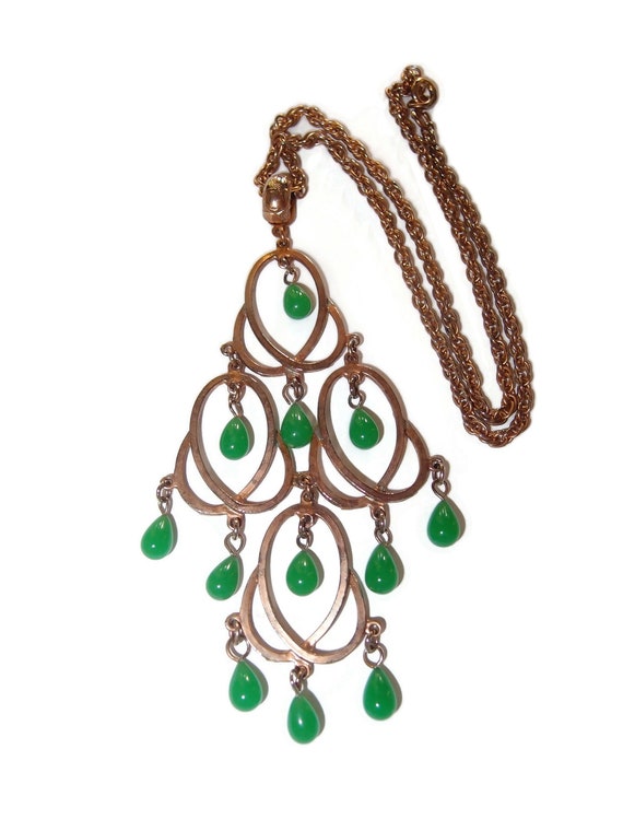 Abstract Green Glass Dangles Pendant Necklace - image 1
