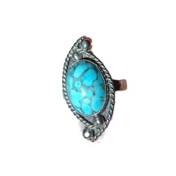 Sterling Mexico Turquoise Art Glass Ring size 5.25 - image 3