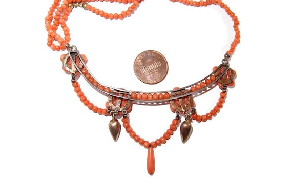 Antique Edwardian salmon coral festoon necklace - image 4