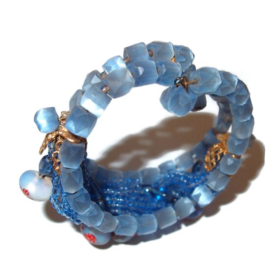 MIRIAM HASKELL Prototype Blue Bead Memory Bracelet - image 4