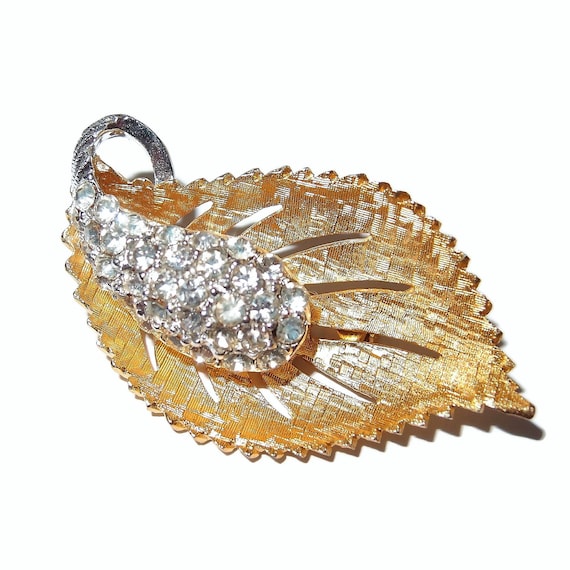Textured Rhinestone Leaf Pin - image 1