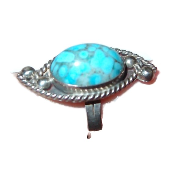 Sterling Mexico Turquoise Art Glass Ring size 5.25 - image 1