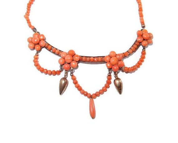 Antique Edwardian salmon coral festoon necklace - image 1