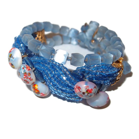 MIRIAM HASKELL Prototype Blue Bead Memory Bracelet - image 1