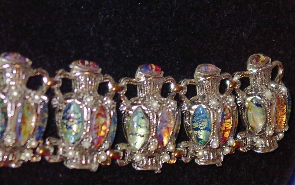Jug motif bracelet dragon breath cabochons