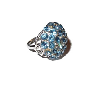 Blue Pave Rhinestone Dome Adjustable Ring