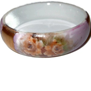 Turn of the Century Porcelain Bangle Bracelet with Flowers