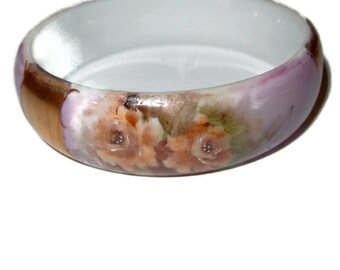 Turn of the Century Porcelain Bangle Bracelet with Flowers