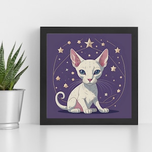 Sphynx Cat Art Print Mid-Century Modern Living Room Wall Decor