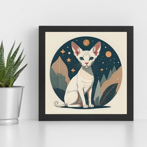 Sphynx Cat Art Print Mid-Century Modern Living Room Wall Decor