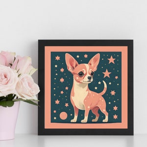 Dog Pet Portrait Chihuahua Wall Art Digital Print PNG Mid-Century Modern Living Room Decor