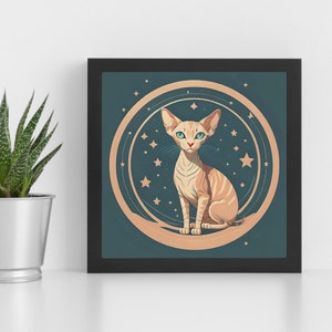 Sphynx Cat Art Print Mid-Century Modern Living Room Wall Decor