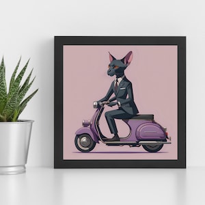 Sphynx Cat Art Print Mid-Century Modern Living Room Wall Decor