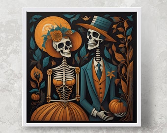 Halloween Wedding Skeleton Couple Wall Art Digital Print PNG Living Room Decor