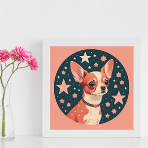 Dog Pet Portrait Chihuahua Wall Art Digital Print PNG Mid-Century Modern Living Room Decor