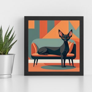 Sphynx Cat Art Print Mid-Century Modern Living Room Wall Decor