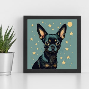 Dog Pet Portrait Chihuahua Wall Art Digital Print PNG Mid-Century Modern Living Room Decor