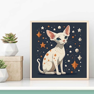 Sphynx Cat Art Print Mid-Century Modern Living Room Wall Decor