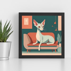 Sphynx Cat Art Print Mid-Century Modern Living Room Wall Decor