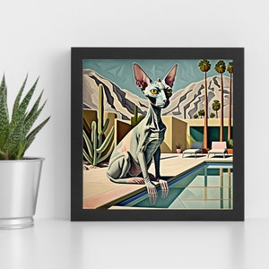 Sphynx Cat Art Print Mid-Century Modern Living Room Wall Decor