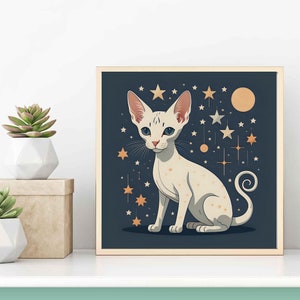 Sphynx Cat Art Print Mid-Century Modern Living Room Wall Decor