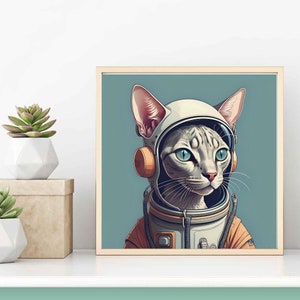 Sphynx Cat Art Print Mid-Century Modern Living Room Wall Decor