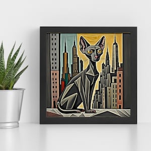 Sphynx Cat Art Print Mid-Century Modern Living Room Wall Decor