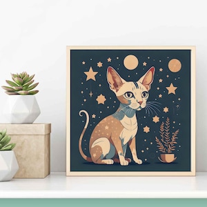 Sphynx Cat Art Print Mid-Century Modern Living Room Wall Decor