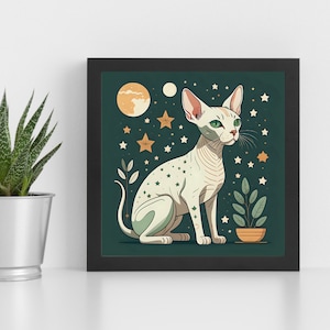 Sphynx Cat Art Print Mid-Century Modern Living Room Wall Decor