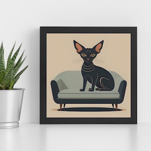 Sphynx Cat Art Print Mid-Century Modern Living Room Wall Decor