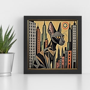 Sphynx Cat Art Print Mid-Century Modern Living Room Wall Decor