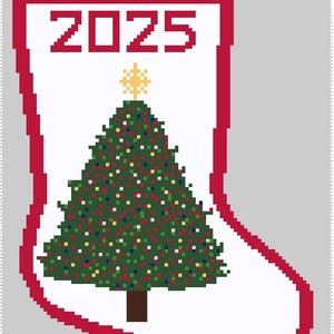 2025 Grand Christmas Tree Mini Stocking Needlepoint Pattern (Stitch Guide)