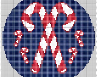 Scattered Candy Canes Ornament Needlepoint Pattern (Stitch Guide)