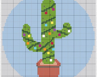Christmas Cactus Ornament Needlepoint Pattern (Stitch Guide)
