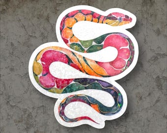 Colorful Snake Sticker, Sparkly Holographic Serpent Decal, Aesthetic Rainbow Snake, Boho Cottagecore, Reptile Sticker, Unique Kawaii Sticker