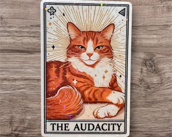 The Audacity Cat Tarot Card Sticker, Ginger Kitty Sticker, Orange Tabby Sticker, Cottagecore Witchy Sticker , Laptop, Mom Friend Funny Gift