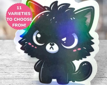 Cute Grumpy Cat holographic Stickers, Grumpy Kitty Sticker, Vinyl Holographic Sticker, Laptop Decal, Funny office decor, funny cat sticker