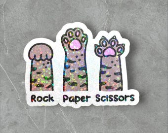 Funny Cat Paw Sticker, Rock Paper Scissors Sticker, Funny Cat Sticker, Cute Decal for Laptops Journals Phone Cases, Gift for Cat Lovers