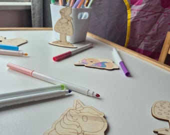 Personalized Kids Colouring Kit: Wooden Party Favor Activity Personalised by Proctor