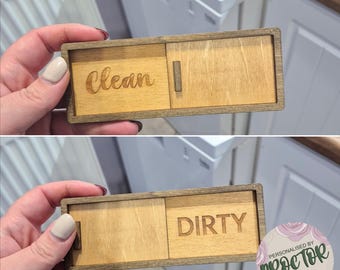 Rustic Wooden Clean Dirty Dishwasher Sign: Laser Engraved Kitchen Decor Personalised by Proctor