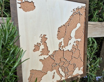 Wooden Europe Travel Map: Pin Board Adventure Tracker, Custom Personalised by Proctor