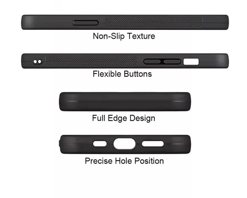May include: Black phone case with a non-slip texture, flexible buttons, full edge design, and precise hole positioning.