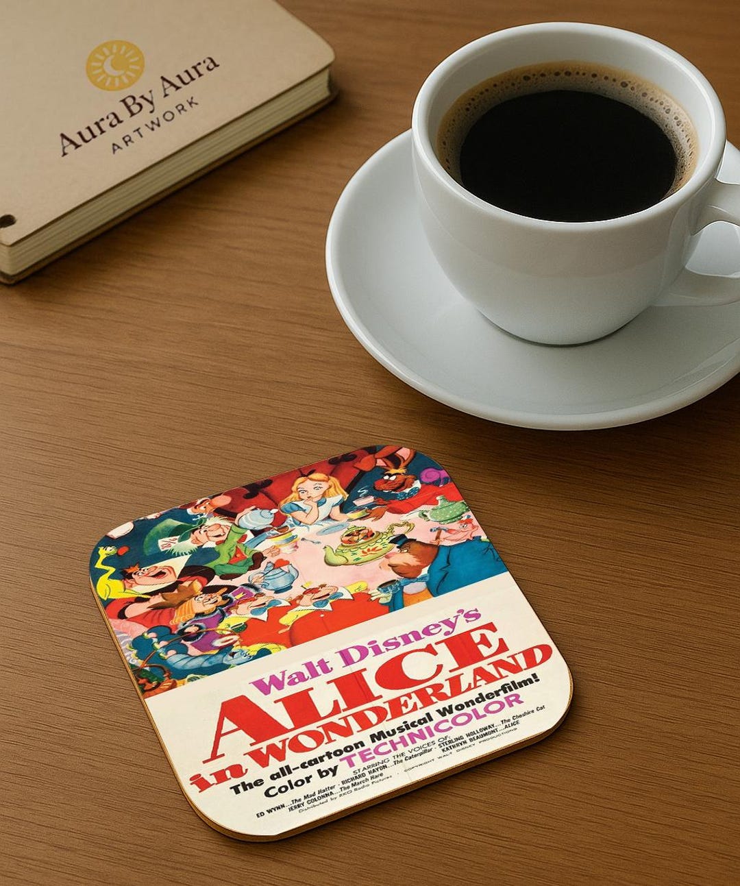 Alice in Wonderland Technicolour Retro Poster Coaster Rigid MDF Rear - Etsy
