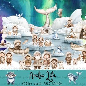 Arctic Life Clipart Set – 90 Transparent PNG, Inuit Arctic Scene, Card making - Scrapbooking - POD - Commercial License Included