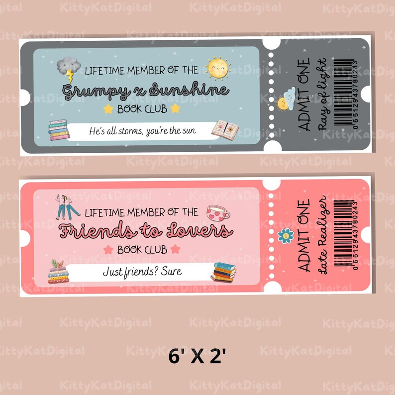 Romance Book Club Ticket Bookmarks, Book Lover Gift (digital Download ...