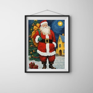 Eclectic Santa Vintage Christmas Ornaments Funky Christmas Tree Van Gogh Inspired Art Prints Digital Art Printable Download Bundle of 3