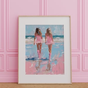 Coastal Cowgirl Printable Poster Print, Boots Trendy, Preppy Cowgirl Dorm Room Wall Art Decor, Girly Digital Download Aesthetic Blue Pink